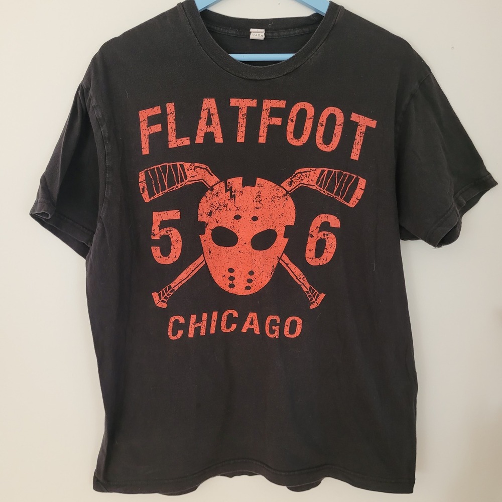 Flatfoot 56 Band Tee Mens Large Black Chicago Tultex Punk Rock Hockey Mask